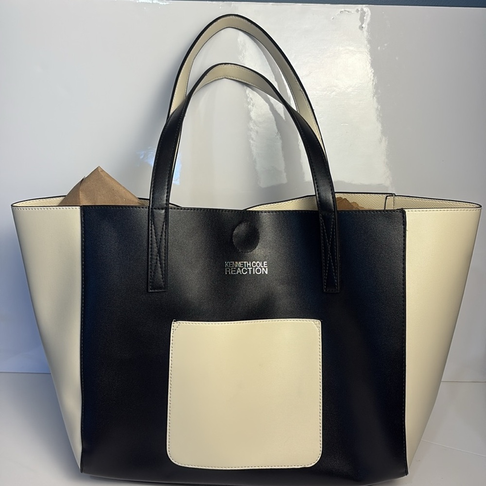 Kenneth Cole Reaction Black and Cream Tote Bag - Picture 3 of 6